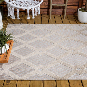 Duwun High-low Pile Ogee Trellis Tone-on-tone Indoor/outdoor Area Rug